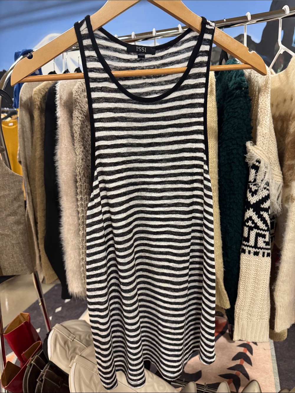 ISSI Black & White Striped Sleeveless Tank Top